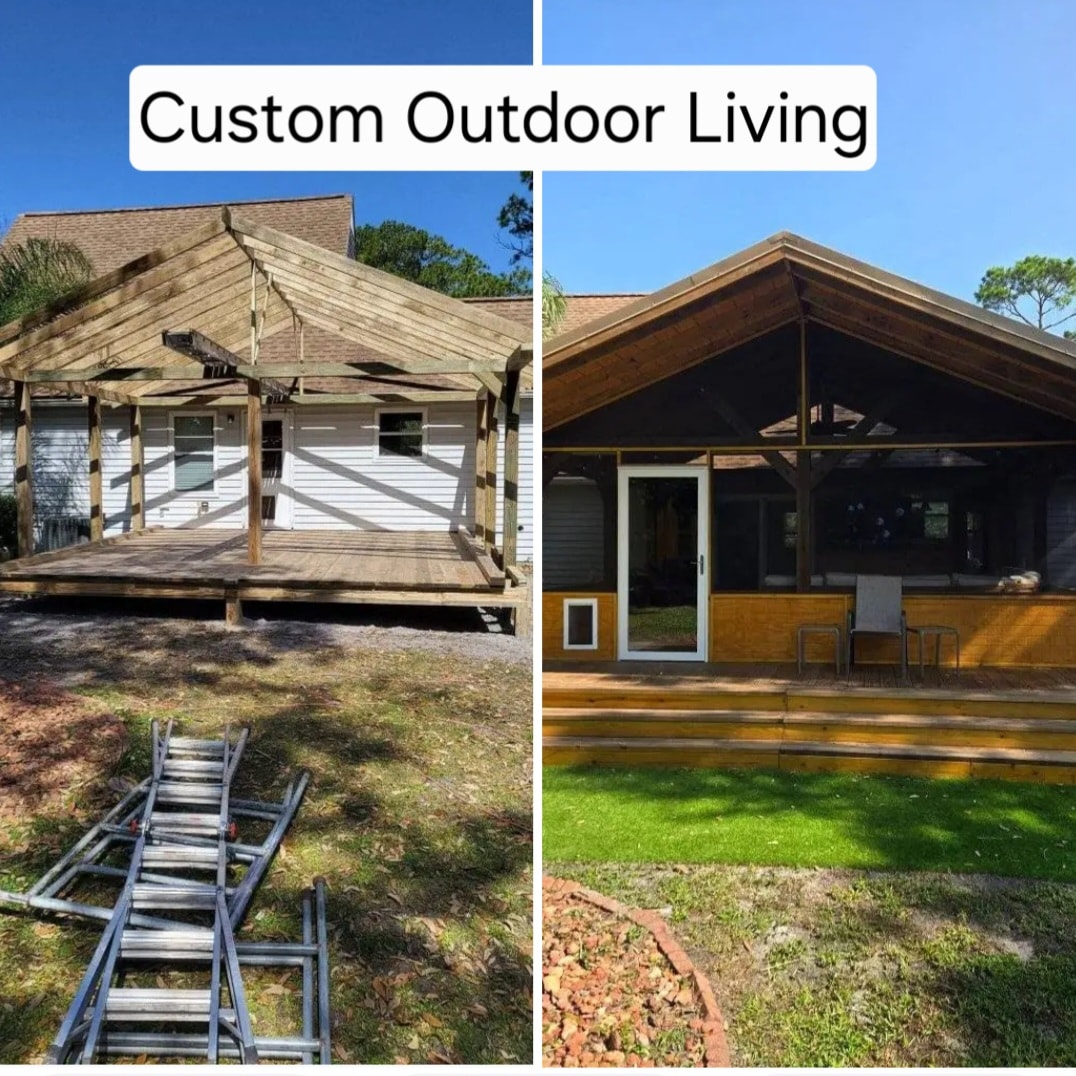 Custom outdoor living pergola before and after