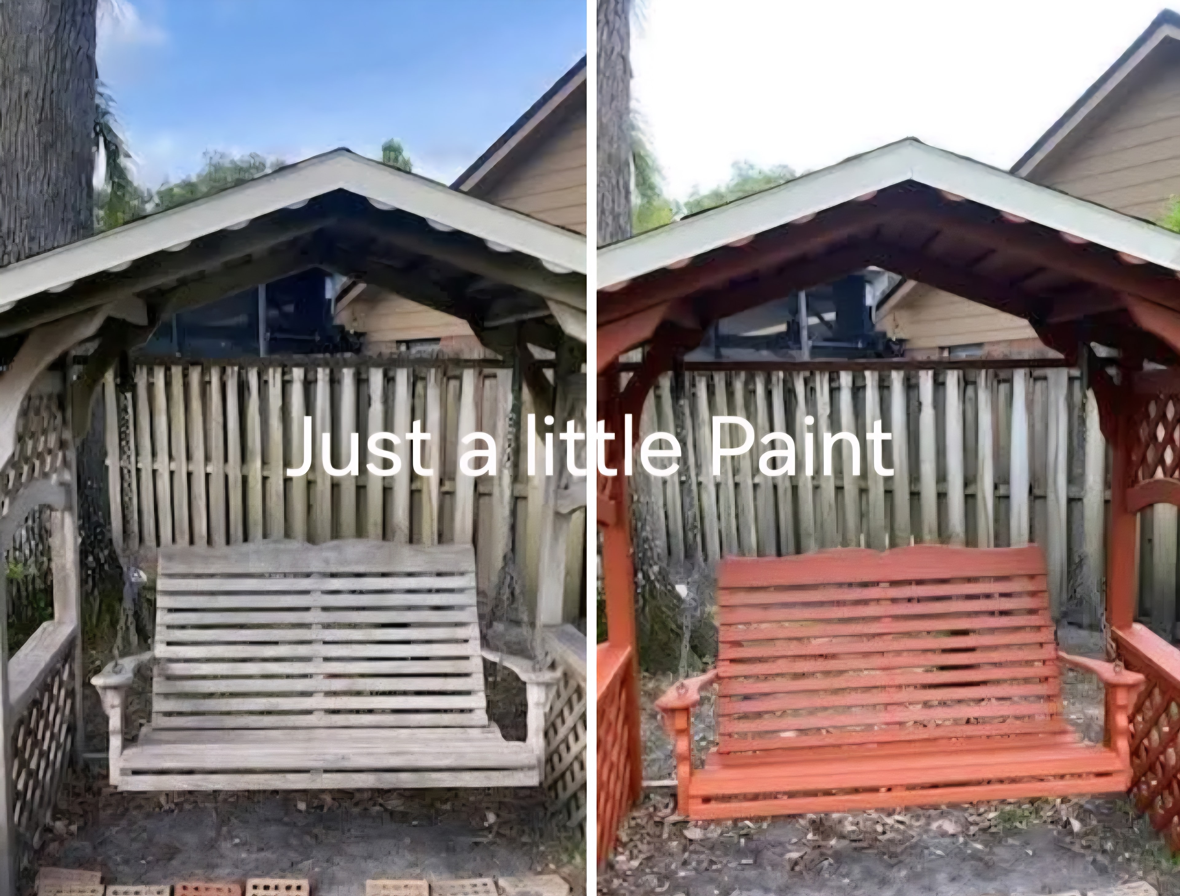 Painted gazebo swing before and after